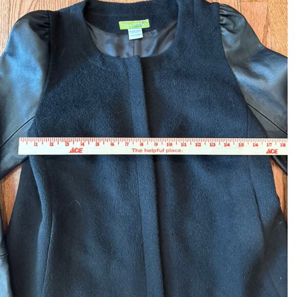 Itala Testino Alpaca Wool Jacket Leather Sleeve Black Size L - Picture 6 of 7